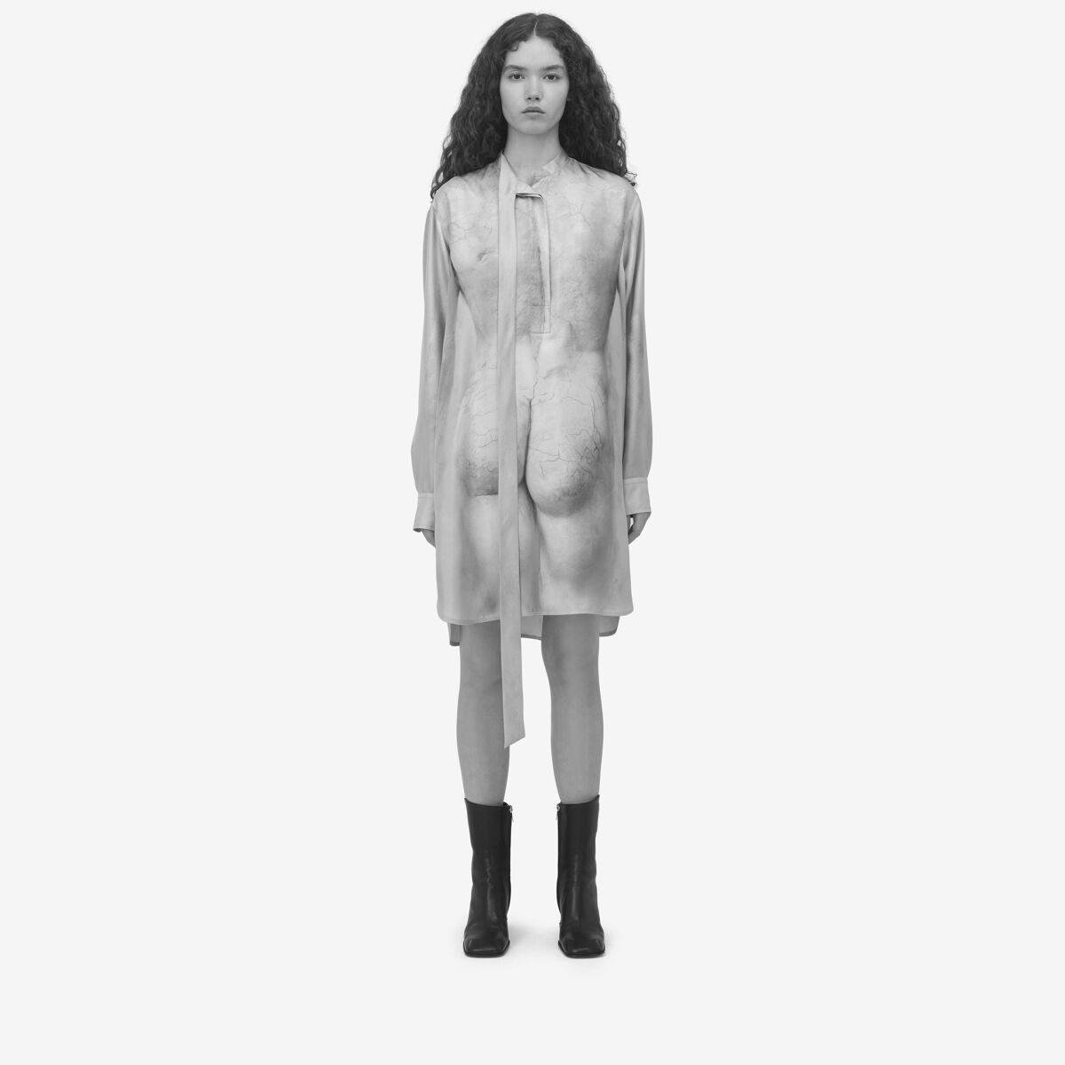 Alexander McQueen Women's White Sculpted Statue Mini Shirt Dress​ - 10 (Silk)